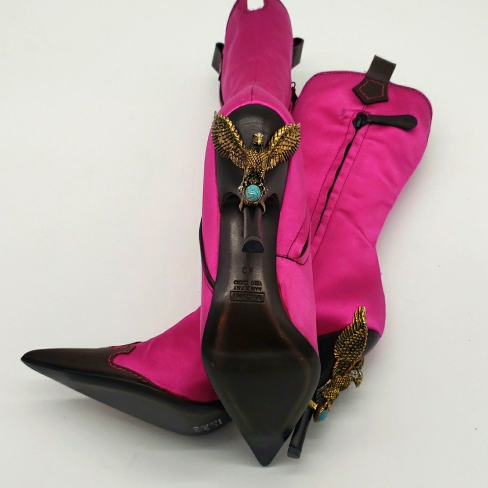 GIUSEPPE ZANOTTI SIZE 40 COLOR PINK SATIN AND BROWN LEATHER 100% AUTHENTIC NEW - Picture 7 of 17